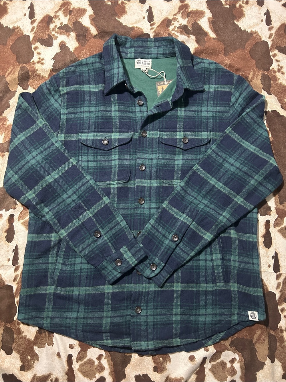 NWT Happy Earth Green and Navy Button Up Heavy Flannel M